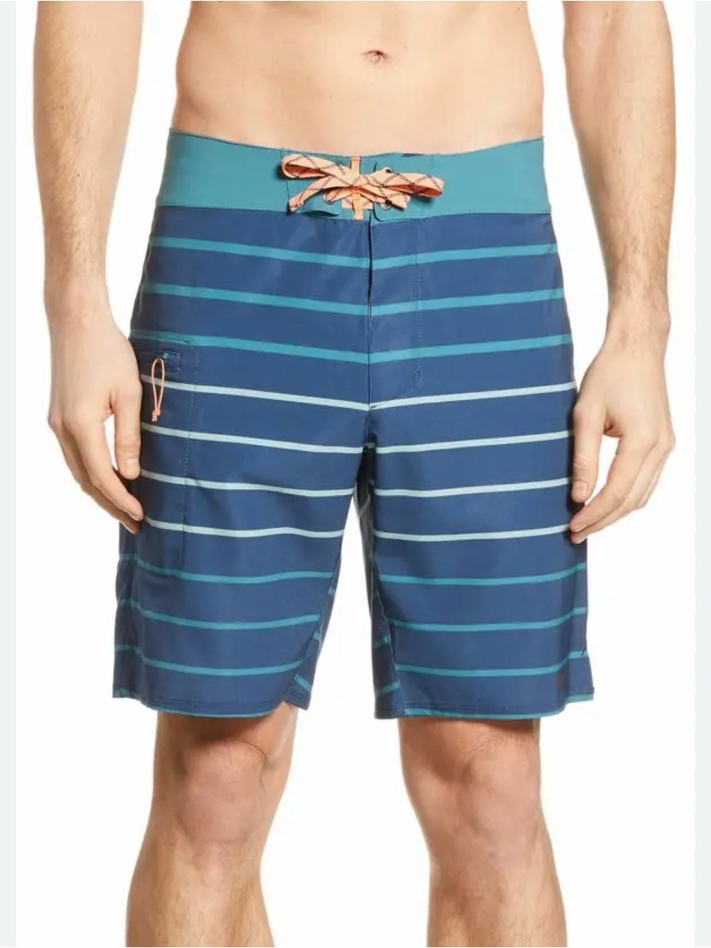 Patagonia Teal and Navy Striped Board Shorts